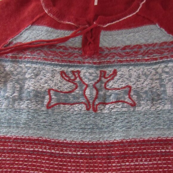 FREE PEOPLE-OVERSIZED WINTER HOLIDAY SWEATER-ANGORA-DEER-TIE NECK-CHRISTMAS-RUST - Picture 3 of 10